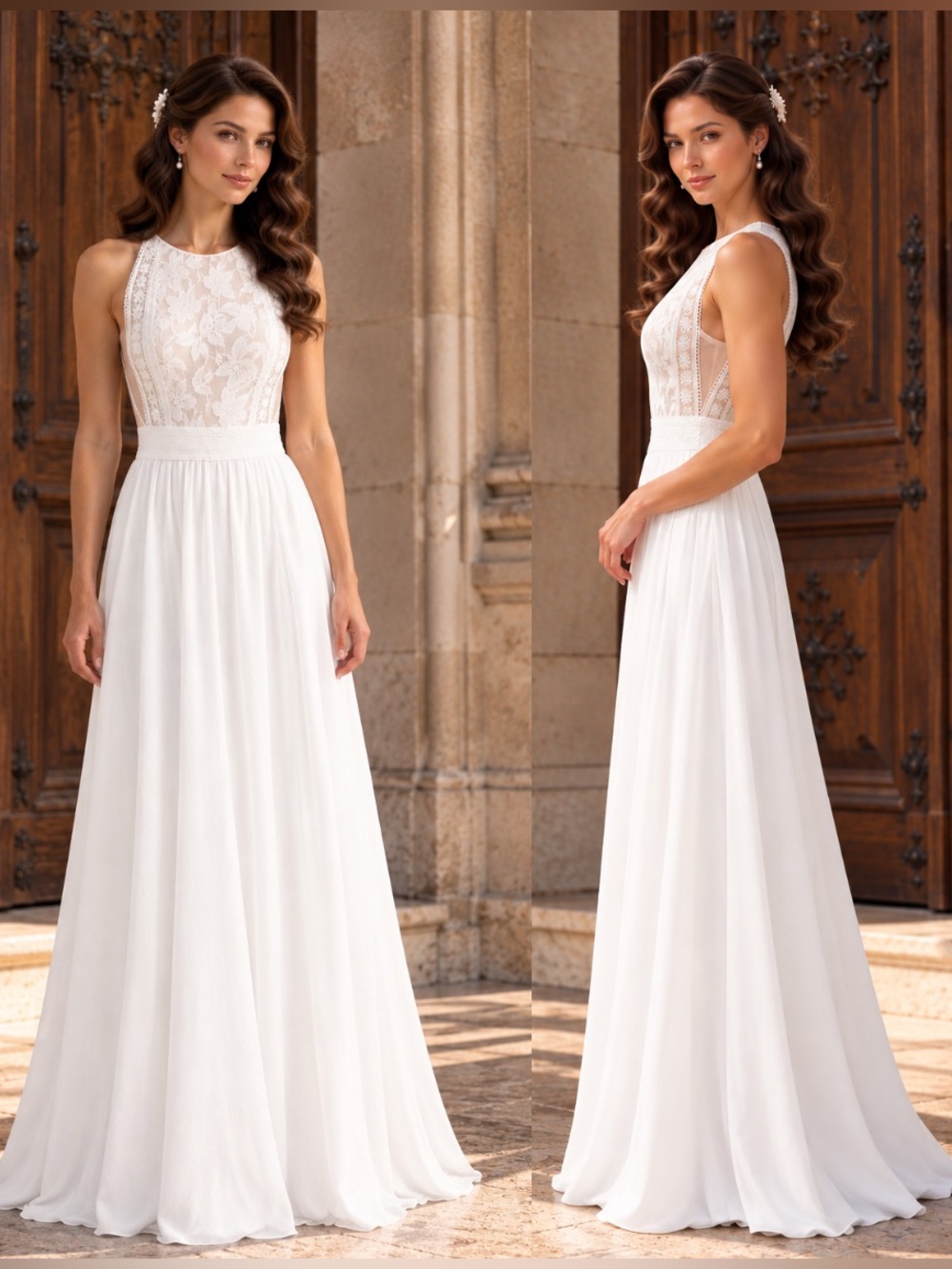 Lulus White Lace Floral Maxi Dress Gown Wedding Bridesmaid Bridal Elopement Sz L